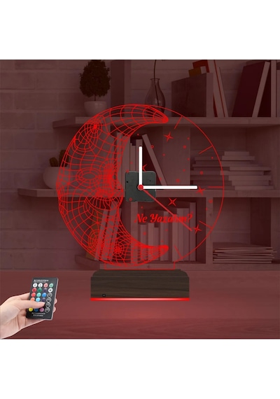 Luvivia Ay Dede Çocuk Odası Hediye Kişiye Özel Saatli 3d Lamba - Masa Gece Lambası Şeffaf