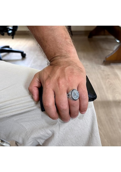 Kafatası Yüzük İle Azrail Tasarımı - 925 Ayar Gümüş Yüzük - El Yapımı Gotik Takı Gümüş