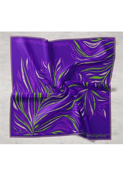 Silk Home Mor Yeşil Desenli Tivil İpek Eşarp 11432-20 Çok Renkli