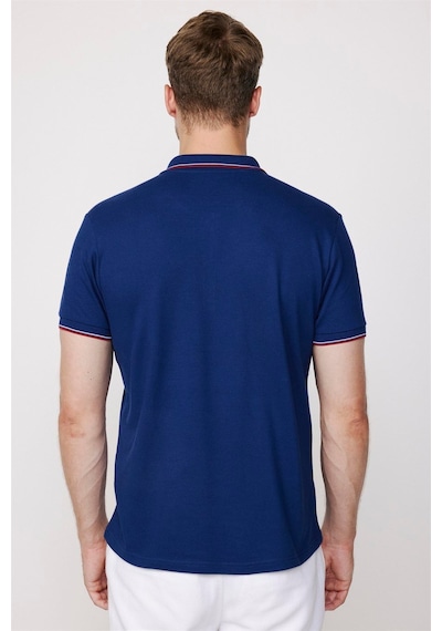 Tudors Erkek Slim Fit Dar Kesim %100 Pamuk Düz Pike Kol Şeritli Lacivert Polo Yaka Tişört-27647 Lacivert