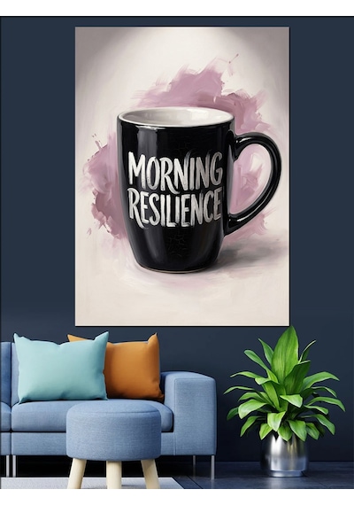 Morning Resilience Yazılı Siyah Kupa Dekoratif Kanvas - Mdf Ahşap Tablo