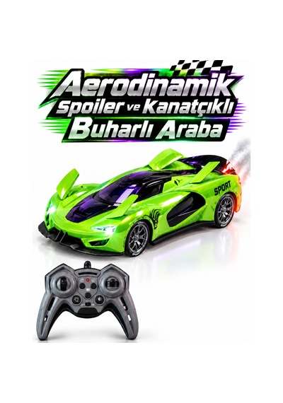 Oyuncak Uzaktan Kumandalı Buharlı Araba Aerodinamik Spoiler Ve Kanatçıklı Led Işıklı Dahili Şarjlı Park Simülasyonlu Drift Araba Yeşil