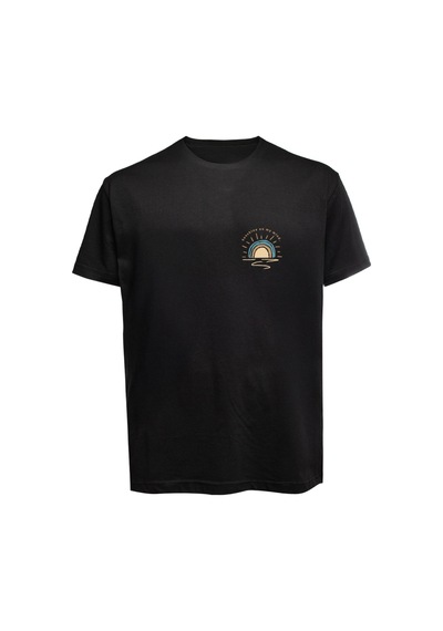 Baranışık Çeşme Sahil Temalı Unisex Estetik Baskılı Tişört Siyah