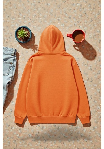 Uyguntarz Unisex Future Baskılı Oversize Sweatshirt Turuncu