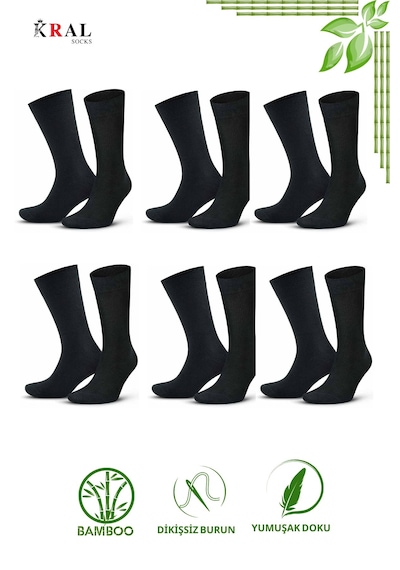Kral Socks Bambu Erkek Soket Düz Uzun Çorap Klasik Yazlık Dikişsiz 6'lı Premium Set Siyah