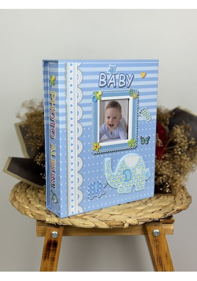 Rabsev Rs031 Bebek Fotoğraf Albümü 10x15 CM 200 Fotoğraf Kapasiteli Kutulu Lüx Bebek Albüm Mavi