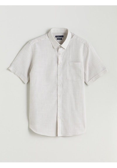 Lcwaıkıkı Classic Bej Regular Fit Kısa Kollu Armürlü Erkek Gömlek