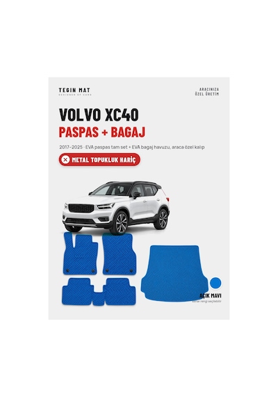 Volvo Xc40 Eva Paspas + Bagaj Havuzu Seti 2017 2025 Mavi Metal Topukluk Hariç