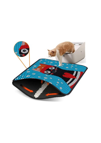 Renkli Desenli Elekli Kedi Tuvalet Önü Paspası 45 X 60 Cm Küçük Mavi - 834019631