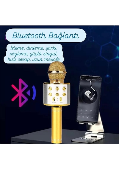 Türkçe Seslendirme Karaoke Mikrofonu Bluetooth Mikrofon Bluetooth Speaker Hoparlör Aux-tf-usb Giriş