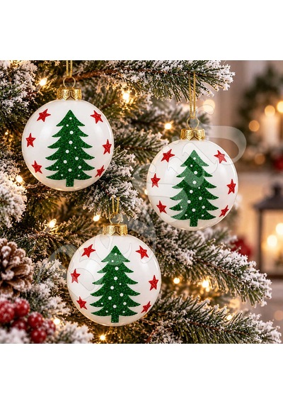 Beysüs Yılbaşı Çam Ağacı Süsü Parlak Noel Ağaç Holiday Cici Top 8cm 3lü