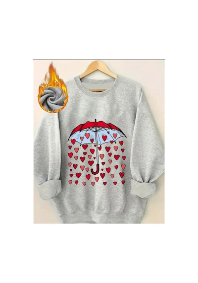 Herkesemoda Kalpler Baskı Detaylı Bisiklet Yaka Sweatshirt Gri