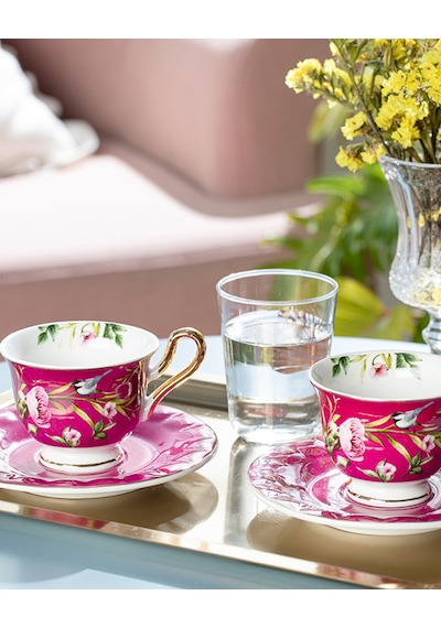 English Home Vanilla New Bone China 4 Parça 2 Kişilik Kahve Fincan Takımı Mor Mor