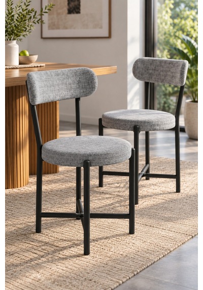 Sulorahome 2'li Gri Keten Kumaş Sandalye Seti Modern Mutfak Ve Kafe Sandalyesi
