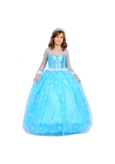 Butikhappykids Prenses Elsa Kostümü Uzun Kollu Elsa 1-12yaş Taç-asa-saç Hediyeli Mavi