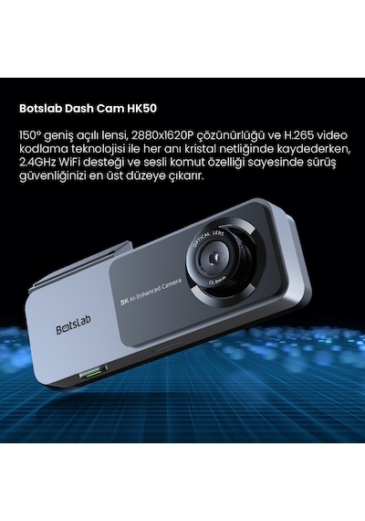 360+ Botslab Hk50 Wi-fi 1620p 150° Ultra Geniş Açı Gece Görüşlü Akıllı Araç Içi Kamera (2024)
