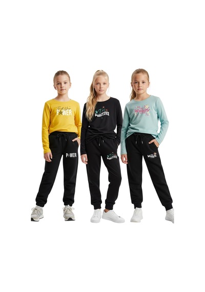 Fyk Kids 3'lü Yuvarlak Yaka Baskılı Kız Çocuk Alt-üst Takım Çok Renkli