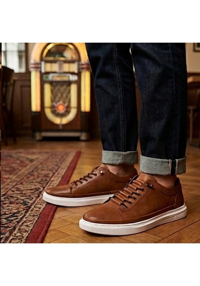Genel Markalar Erkek Siyah Beyaz Tabanlı Retro Sneaker Taba
