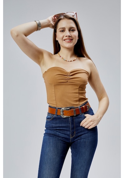 %100 Hakiki Şık Kadın Kemeri Antik Gümüş Desenli 4cm Taba
