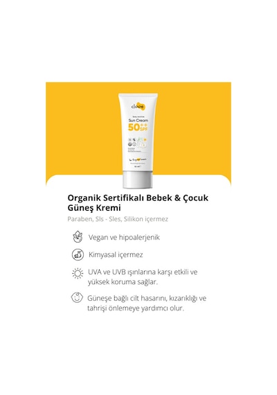 2'li Organik Vegan Hipoalerjenik Glutensiz 50 ML Spf Güneş Kremi 50ml Clooe