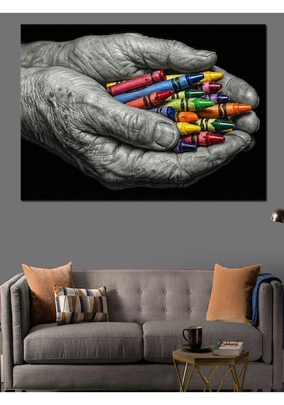 Ahşap Tablo Avuç İçinde Renkli Pastel Boyalar