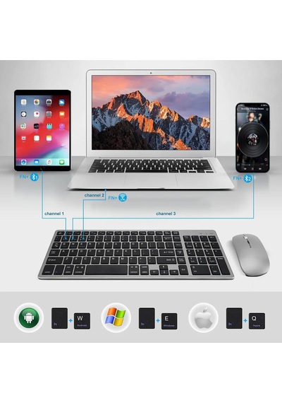 Mt15 Mac Uyumlu Kablosuz Multimedya Klavye Mouse Set Q Türkçe 3 Kanal Bluetooth + Usb Alıcılı Diğer