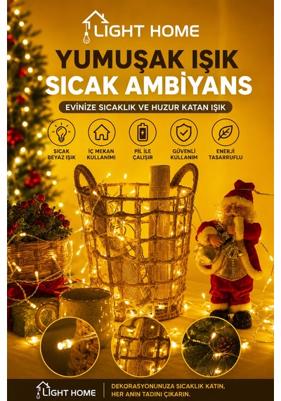 Kablolu Led Işık Zinciri Gün Işığı Dekoratif Led Aydınlatma Oda Duvar Yatak Odası Parti Yılbaşı Süsü 3 Metre 20 Led Sarı