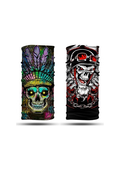 Dair Kuru Kafa Desenli 2'li Set Boyunluk Bandana Outdoor Balaklava Yüz Maskesi Kafa Bandı