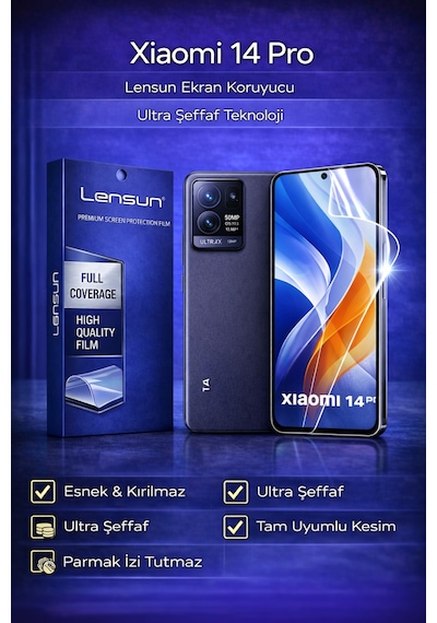 Xiaomi 14 Pro Uyumlu Lensun Ultra Şeffaf Ekran Koruyucu Film