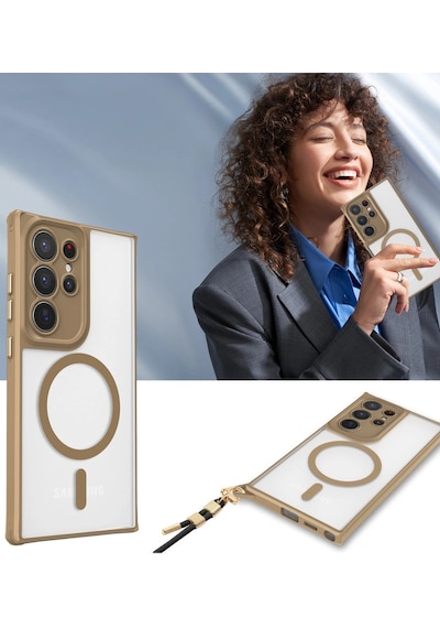 Samsung Uyumlu Galaxy S25 Ultra Kılıf Enka Magsafe Silikon Kılıf Çöl Titanyum