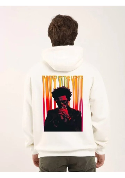 Yake Store Unisex Baskılı Oversize Üç İplik Kapüşonlu Sweatshirt - Beyaz - Beyaz