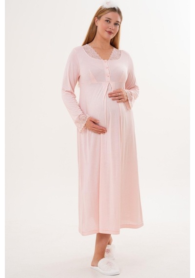 Mecit Pijama Mecit 6332 Bayan Pudra Sabahlık Gecelik Pijama Hamile Lohusa Set Ekru