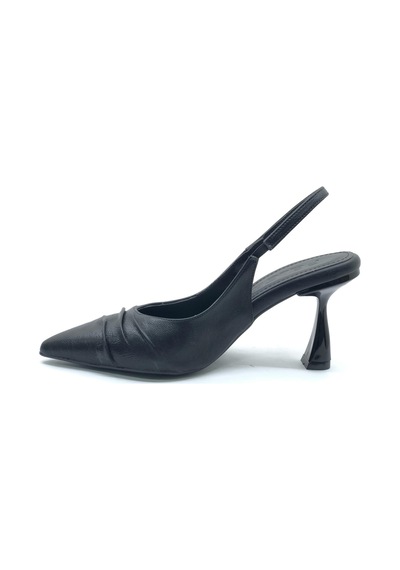 Feles Kırışık Detaylı Arkası Açık Stiletto Kadın Topuklu Ayakkabı Siyah