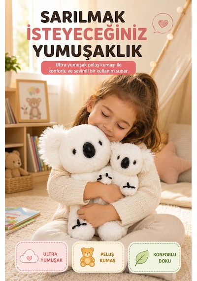 26 Cm Beyaz Anne Ve Yavru Koala Peluş Oyuncak Yumuşak Dekoratif Çocuk Odası Uyku Arkadaşı