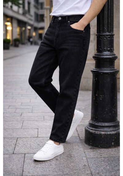 Cedy Denim Dar Paça Erkek Yüksek Bel Kot Pantolon - Salaş Mom Jean C333 Siyah