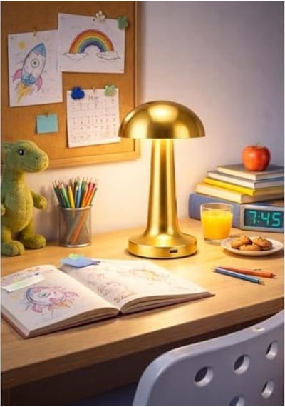 Mantar Lamba Dokunmatik 3 Kademeli Led Masa Lambası Şarj Edilebilir Kablosuz Taşınabilir Gece Lambası Dekoratif Gold Abajur .