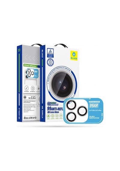 99 Hd İphone 18 Pro / 18 Pro Max Uyumlu Uygulama Aparatlı Ar Yansıma Önleyici Kamera Lens Koruyucu - Mavi
