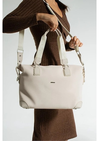 Just Polo Kadın Büyük Valiz Boy Ayarlanabilir Askılı Lüks El Ve Omuz Çantası Shopper Ebat: 33 X 40 Cm Krem