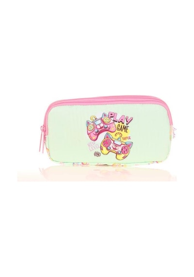 Kaukko Kids 3 Bölmeli Kalem Çantası Flat Game Yeşil L8151