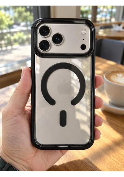 Iphone 17 Pro Max Magsafe Renkli Çerçeve Şeffaf Kılıf Metal Kamera Korumalı