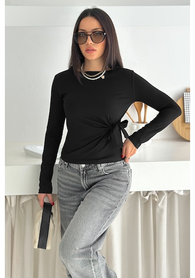 Noa & Noa Kadın Belden Bağlamalı Uzun Kollu Bluz Minimal & Şehirli Stil Siyah