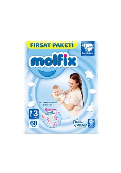 Molfix Bebek Bezi 3 Beden Midi Fırsat Paketi 68 Adet