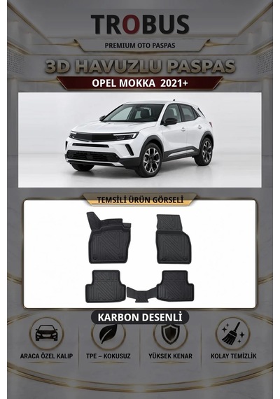 Opel Mokka 2021+ Araca Özel Karbon Desenli 3d Paspas Bagaj Havuzu Set Alt Bagaj Siyah