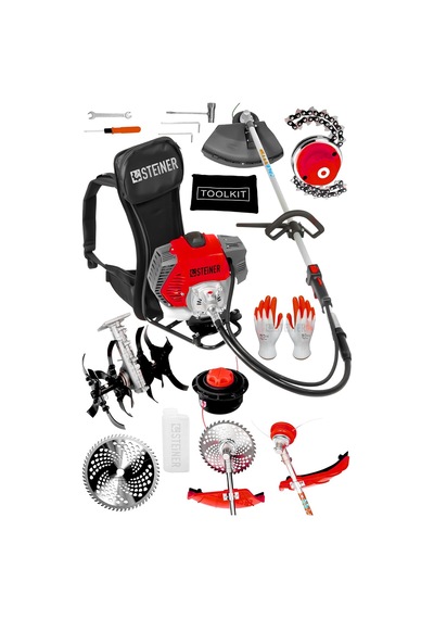Tr Steiner Alman 16 Hp Tam Profesyonel Sırt Tipi Benzinli Tırpan Ot Çalı Çim Biçme Makinesi Kırmızı + Çapa Apa