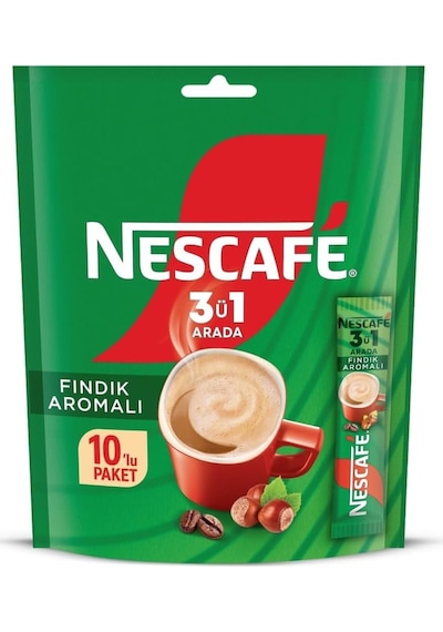 Nescafe 3ü1 Arada Fındık Aromalı Granül Kahve 10'lu Paket Granül