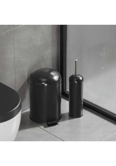 Aqua Bagno Smile Klozet Fırçası + Çöp Kovası 5 Lt -2 Parça Set, Mat Siyah