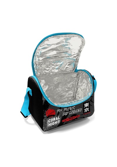 Coral High Kids Siyah Mavi Anime Desenli Thermo Beslenme Çantası 11876