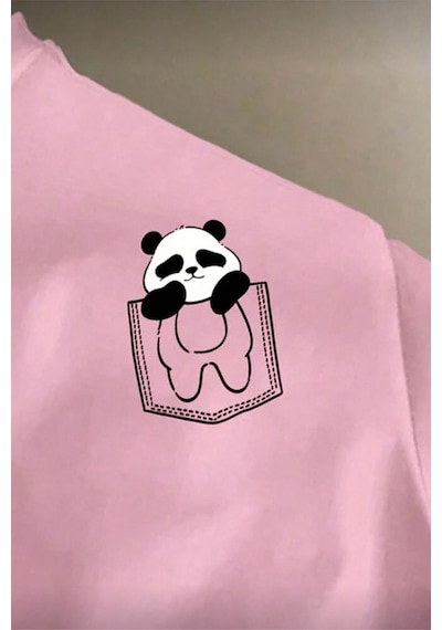 Cepte Panda Baskılı Oversize Unisex Pamuklu Tişört Battal Büyük Beden Tshirt Pembe
