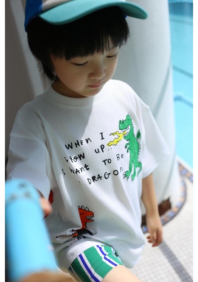 Magu Erkek Çocuk Pamuklu Ejderha Baskılı T-shirt Şort Takım Çok Renkli