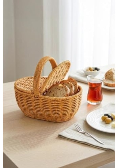 Oval Hasır Rattan Mini Kulplu Sepet - Bb6069